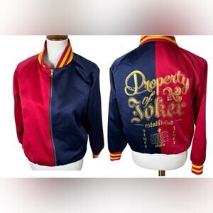 Suicide Squad Harley Quinn Property Of Joker Red and Blue Bomber Jacket Size L